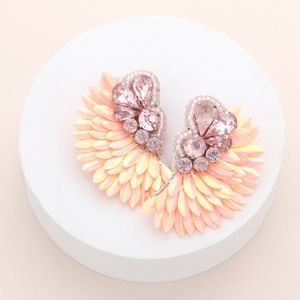 Peach Boho Fringe Stone Crystal 2.25 Inch Wing Earrings